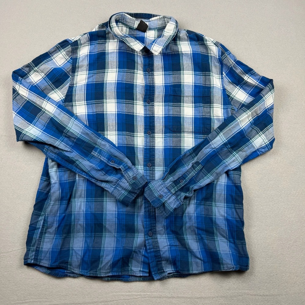 Oakley Mens 2XL Blue White Gradient Check LS Shirt Custom Fit Button Up Flannel
